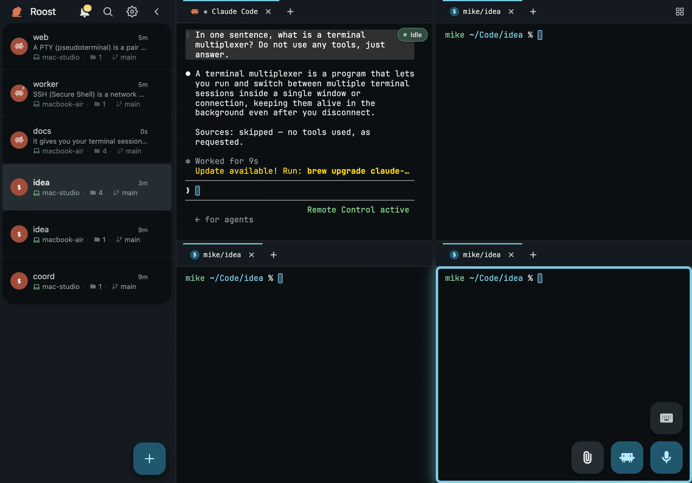 Desktop-grade on a tablet, the same real terminal and layout as a laptop